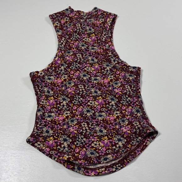 Mod Retro NWOT Free People Wishful Floral Printed Ribbed Tank in Mulberry S - Picture 8 of 9